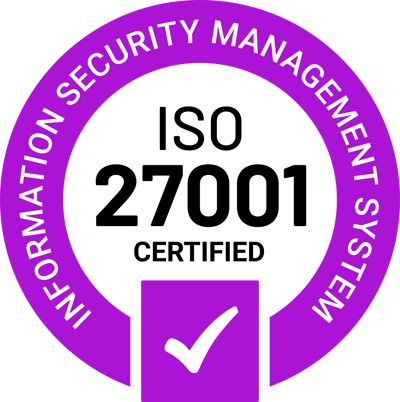 Formpipe purple branded ISO 27001 certified logo. Formpipe purple branded ISO 27001 certified logo.